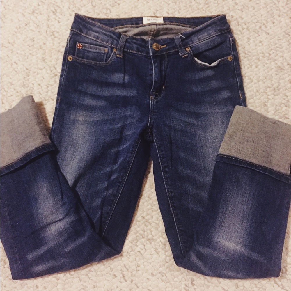 Hudson, Cuffed, Dark Wash Skinny Jeans